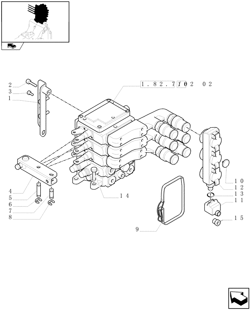 Схема запчастей Case IH PUMA 140 - (1.82.7/02[01]) - 3 MECHANICAL REAR REMOTE CONTROL VALVES - DISTRIBUTOR, COVER AND OIL COLLECTOR - C6788 (VAR.333844) (07) - HYDRAULIC SYSTEM