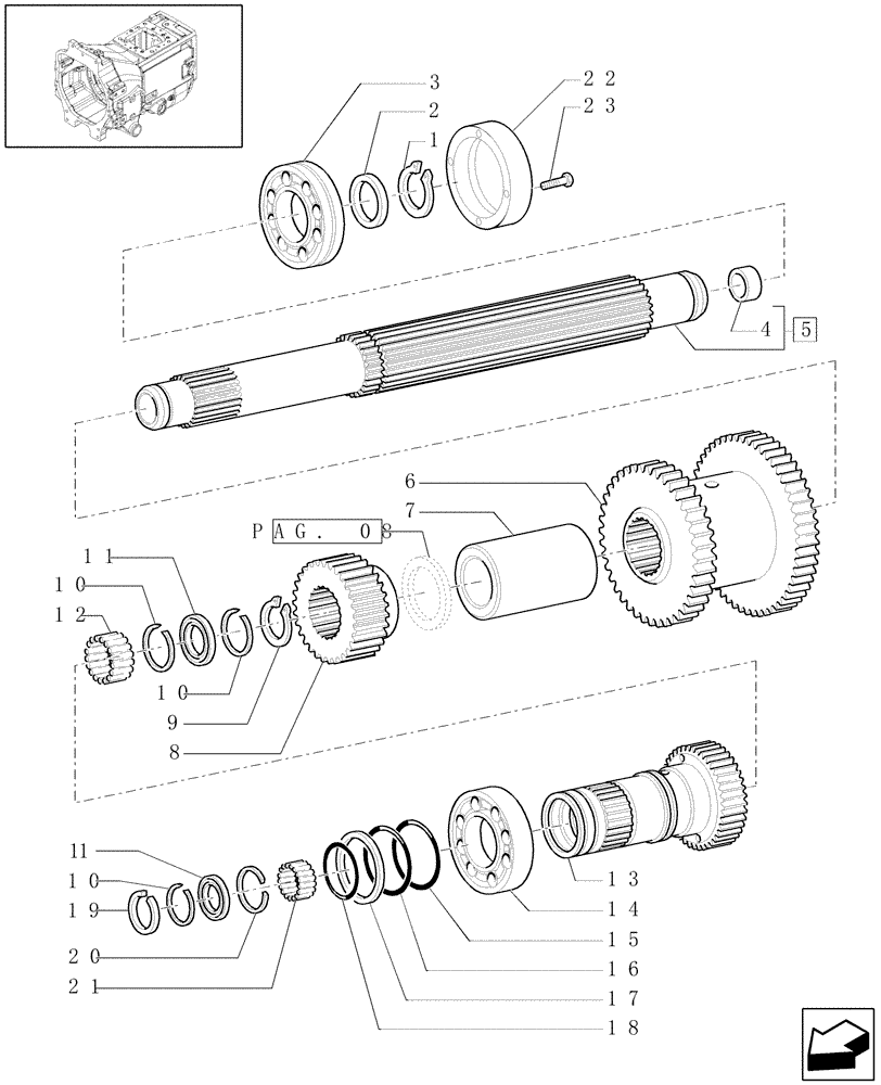 Схема запчастей Case IH PUMA 210 - (1.28.7[04]) - SPEED GEARS AND CLUTCHES - TOP DRIVING SHAFT AND GEARS (03) - TRANSMISSION