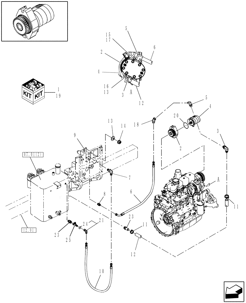 Схема запчастей Case IH WD1203 - (07.10[2]) - AUXILIARY ENGINE-MOUNTED HYDRAULIC DRIVE (07) - HYDRAULICS
