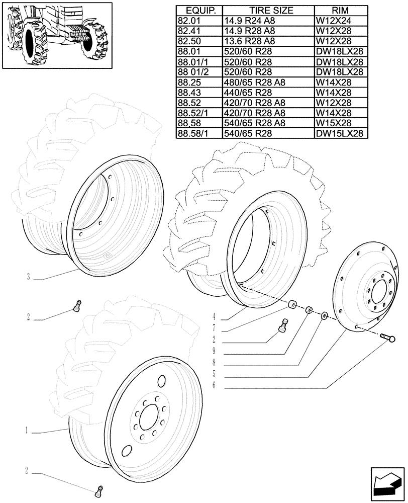 Схема запчастей Case IH MAXXUM 140 - (82.00[05]) - 4WD DRIVING WHEELS (11) - WHEELS/TRACKS