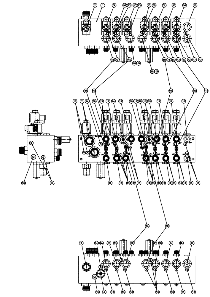 Схема запчастей Case IH FLX810 - (07-011[02]) - VALVE BLOCK, 7 BANK, W/O AUGER Hydraulic Components