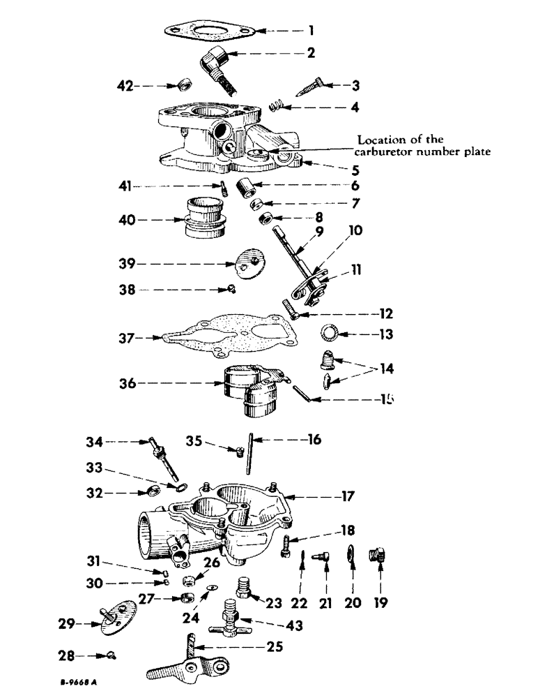 Схема запчастей Case IH 240 - (050) - ENGINE, CARBURETOR, ZENITH MODEL, 68 X 7, FOR GASOLINE ENGINE SERIAL NO. 36001 TO 65000 (01) - ENGINE