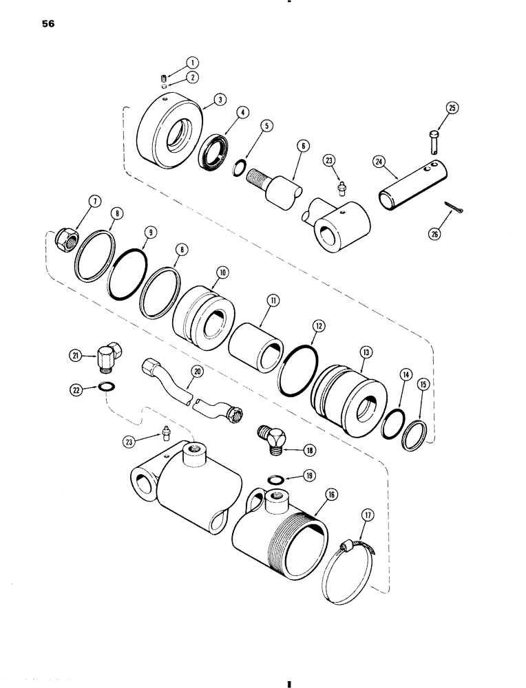 Схема запчастей Case IH 70 - (56) - BUCKET CYLINDER, 70L, 70S AND 70U, USED BEFORE SN 1610126 (35) - HYDRAULIC SYSTEMS