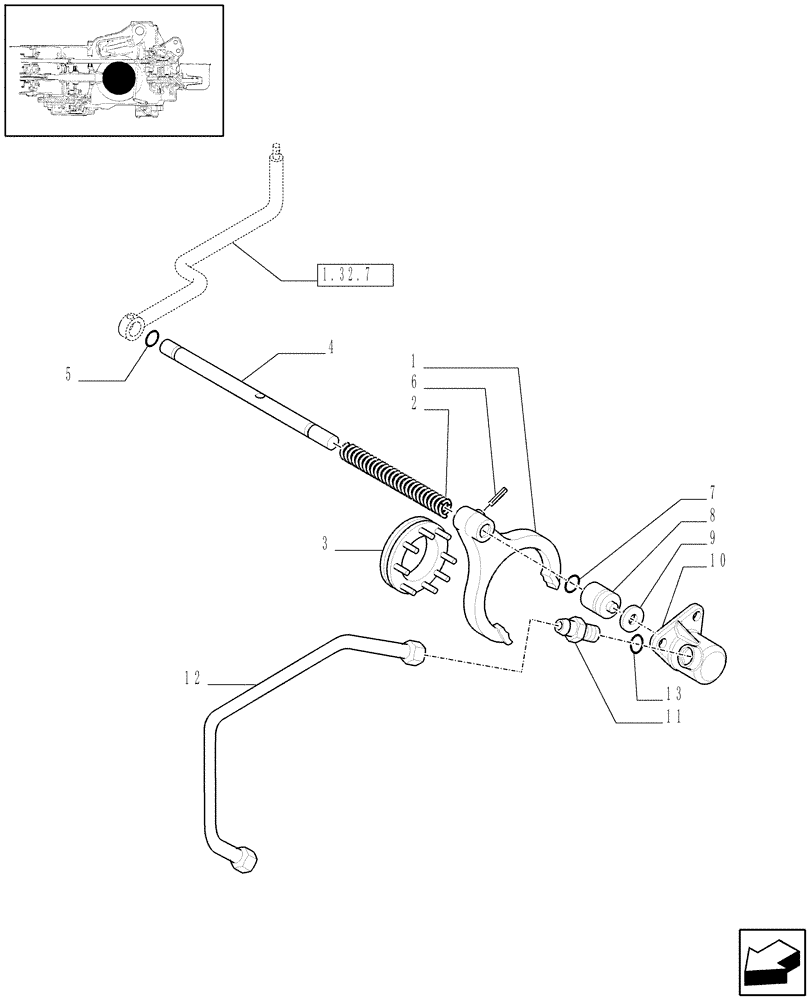 Схема запчастей Case IH JX95 - (1.32.6/01) - (VAR.384) ELECTROHYDRAULIC DIFFERENTIAL LOCK E ELECTROHYDRAULIC 4WD ENGAGEMENT DIFFERENTIAL LOCK CONTROL - ROD AND FORK (03) - TRANSMISSION