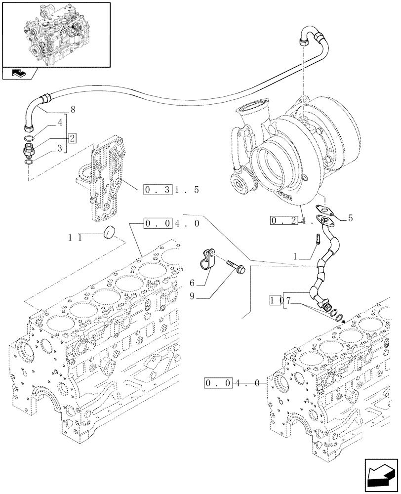 Схема запчастей Case IH PUMA 210 - (0.30.5) - PIPING - ENGINE OIL (01) - ENGINE