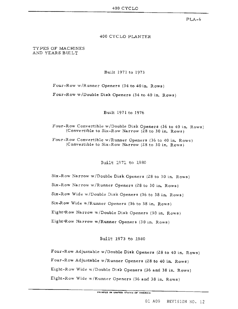 Схема запчастей Case IH 400 - (A-001) - 400 CYCLO PLANTER 