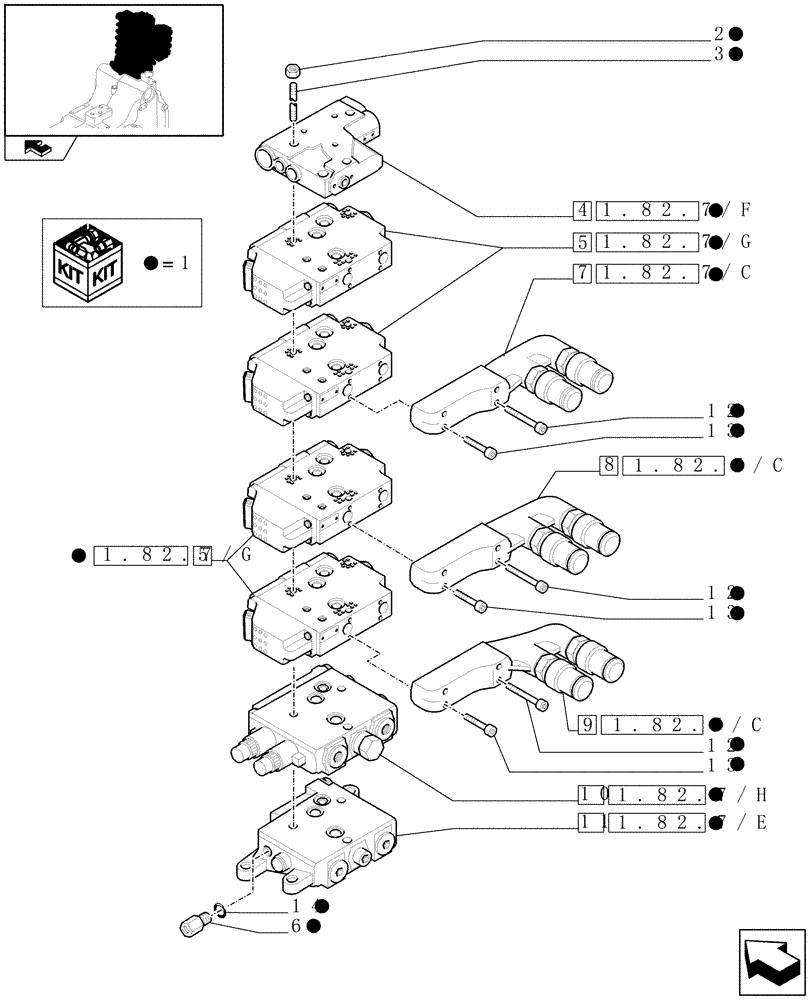 Схема запчастей Case IH MAXXUM 110 - (1.82.7/01[03]) - 4 ELECTROHYDRAULIC REAR REMOTE CONTROL VALVES (EHS1) - VALVE SECTIONS AND QUICK COUPLERS (VAR.330862-338851) (07) - HYDRAULIC SYSTEM