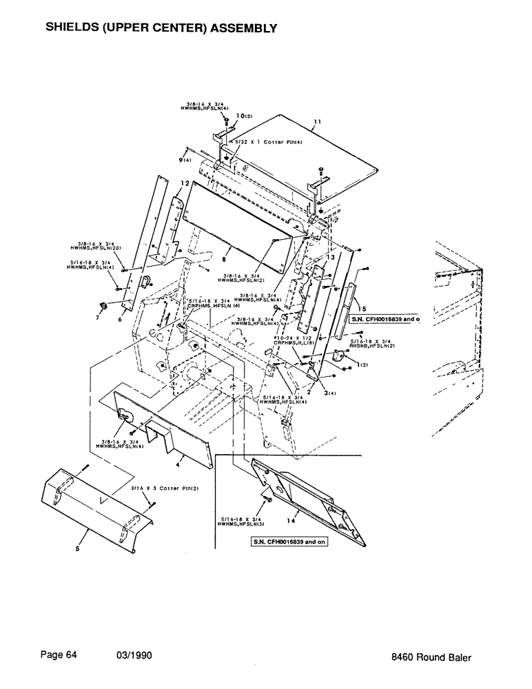 Схема запчастей Case IH 8460 - (064) - SHIELDS, UPPER CENTER, ASSEMBLY (12) - MAIN FRAME