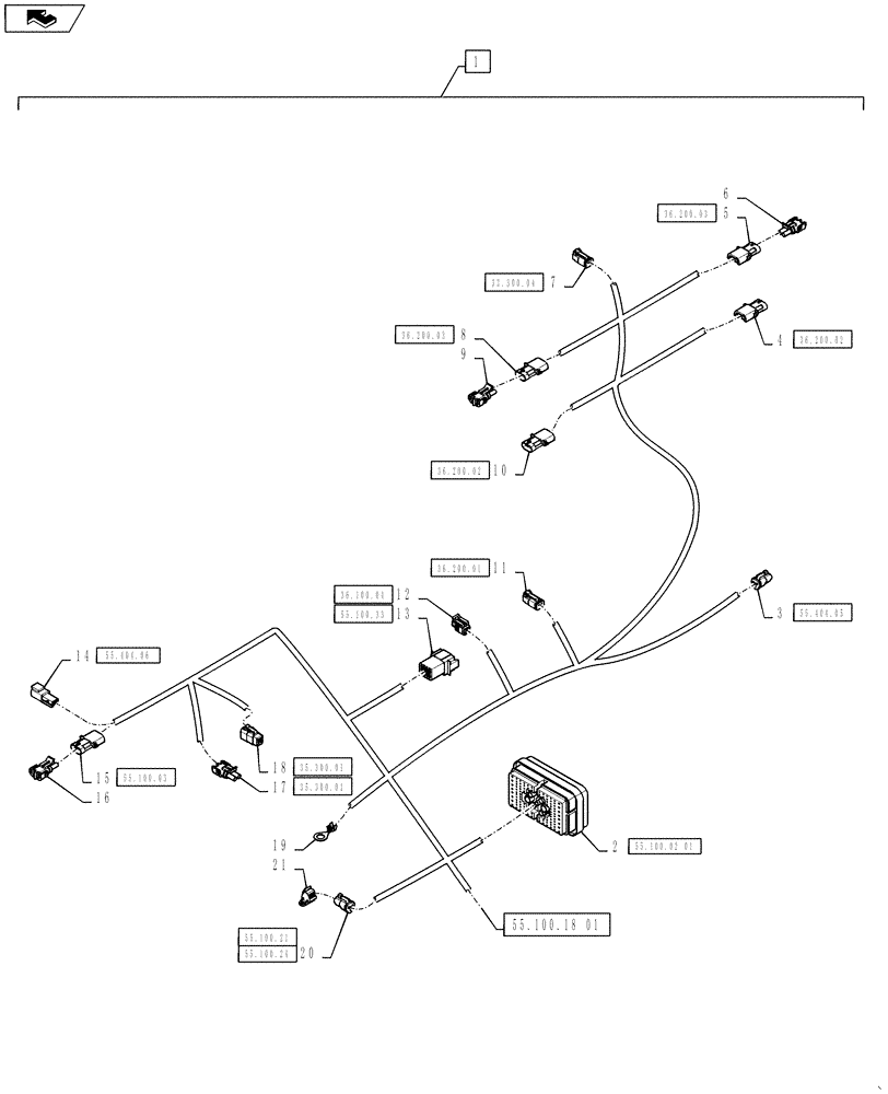 Схема запчастей Case IH TITAN 3530 - (55.100.18[02]) - MAIN FRAME HARNESS (55) - ELECTRICAL SYSTEMS