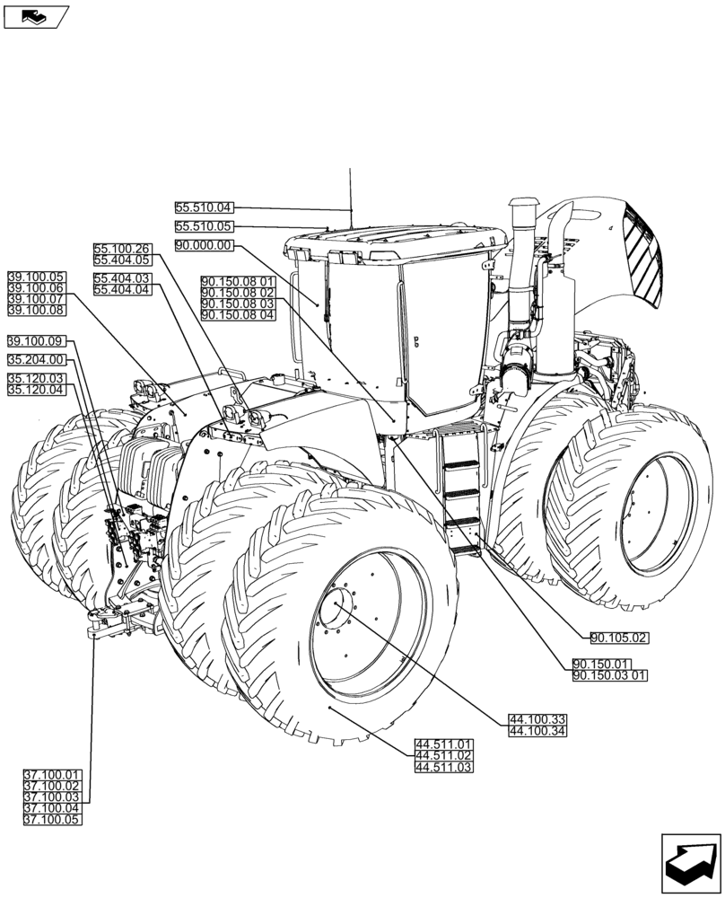 Схема запчастей Case IH STEIGER 550 - (00.000.03) - PICTORIAL INDEX-MAIN-WHEELED-REAR (00) - GENERAL & PICTORIAL INDEX