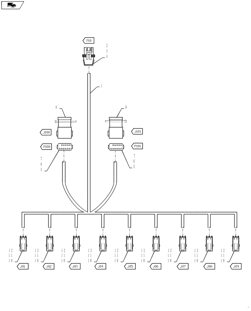 Схема запчастей Case IH 4420 - (12-046) - HARNESS, AIM, 9 NOZZLE TIP (06) - ELECTRICAL