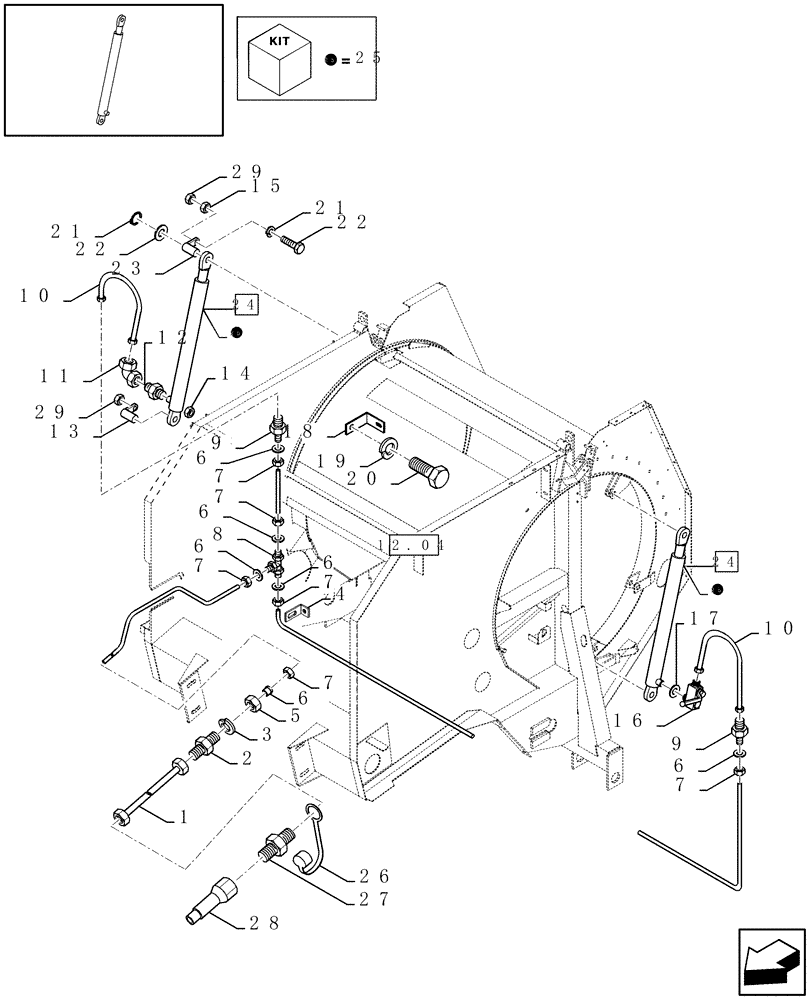 Схема запчастей Case IH RBX341 - (07.02[01]) - HYDRAULICS FOR TAILGATE (07) - HYDRAULIC SYSTEM