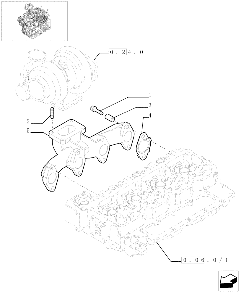 Схема запчастей Case IH MXU110 - (0.07.7/01) - EXHAUST MANIFOLD (01) - ENGINE