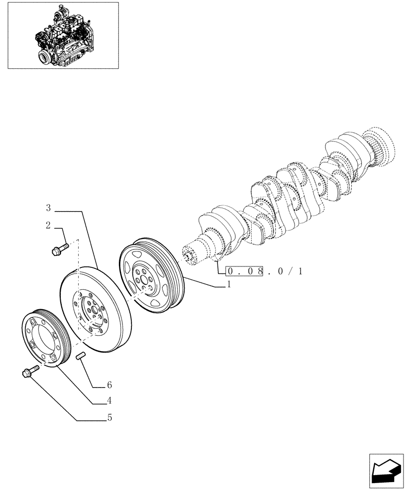 Схема запчастей Case IH MXU125 - (0.08.4/03) - PULLEY CRANKSHAFT (01) - ENGINE