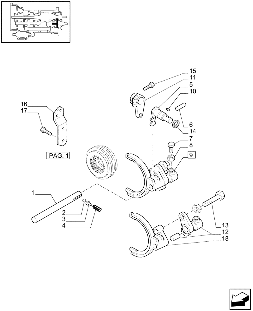 Схема запчастей Case IH MXU100 - (1.32.1/03[02]) - (VAR.129-140-147) 16X16 (SPS) GEARBOX - GEARBOX FORK AND ASSOCIATED PARTS (03) - TRANSMISSION