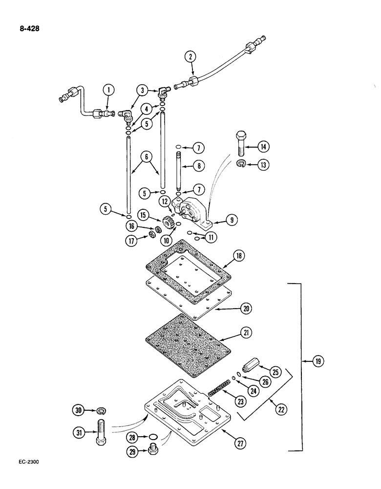 Схема запчастей Case IH 585 - (8-428) - HYDRAULIC PUMP AND CONNECTIONS, PRIOR TO P.I.N. 18001, TRACTOR WITH FORWARD AND REVERSE (08) - HYDRAULICS