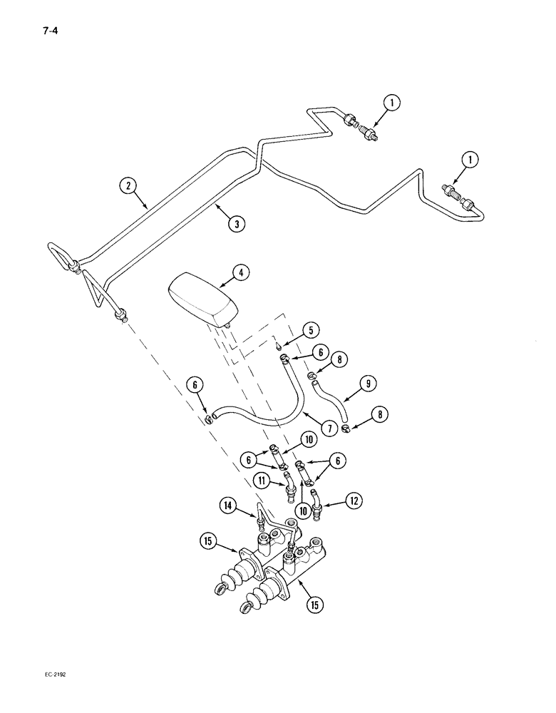 Схема запчастей Case IH 895 - (7-04) - BRAKE RESERVOIR AND PIPES, TRACTOR WITHOUT CAB (07) - BRAKES