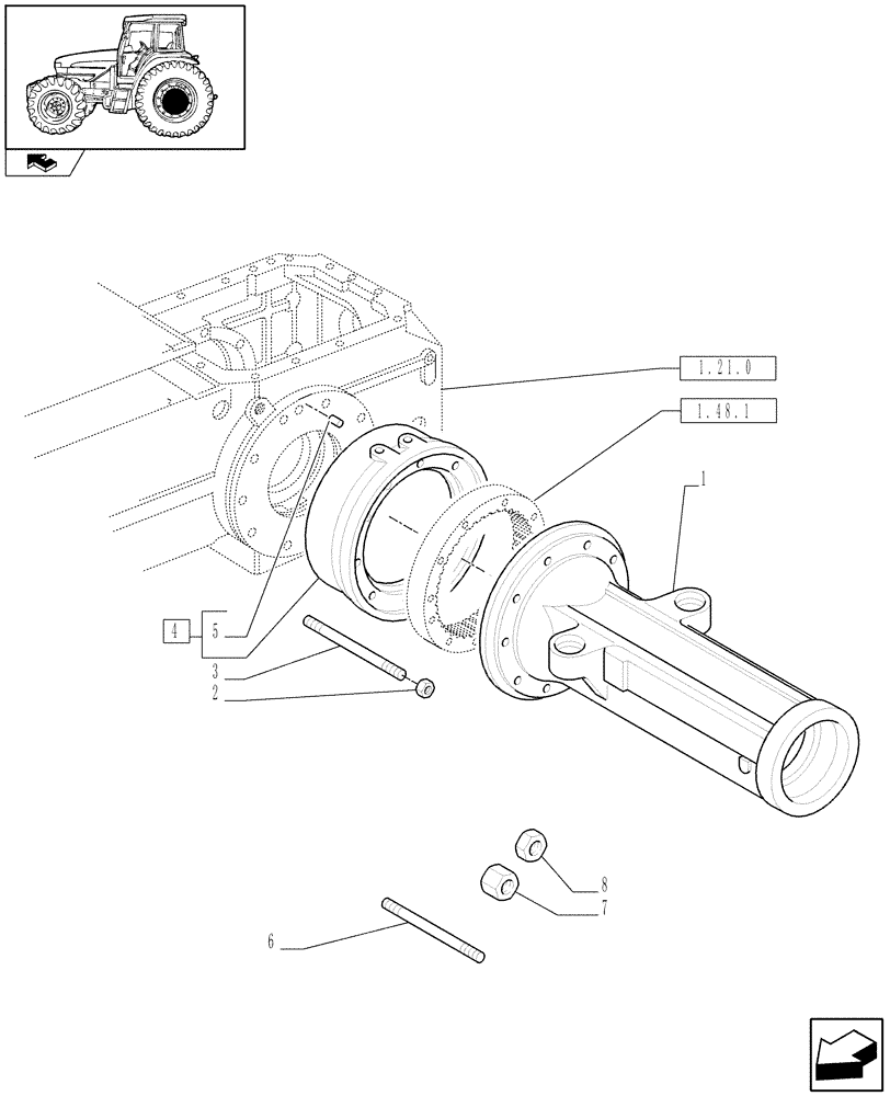 Схема запчастей Case IH FARMALL 85U - (1.48.0) - BOX SIDE REDUCTION GEAR SPACERS (05) - REAR AXLE