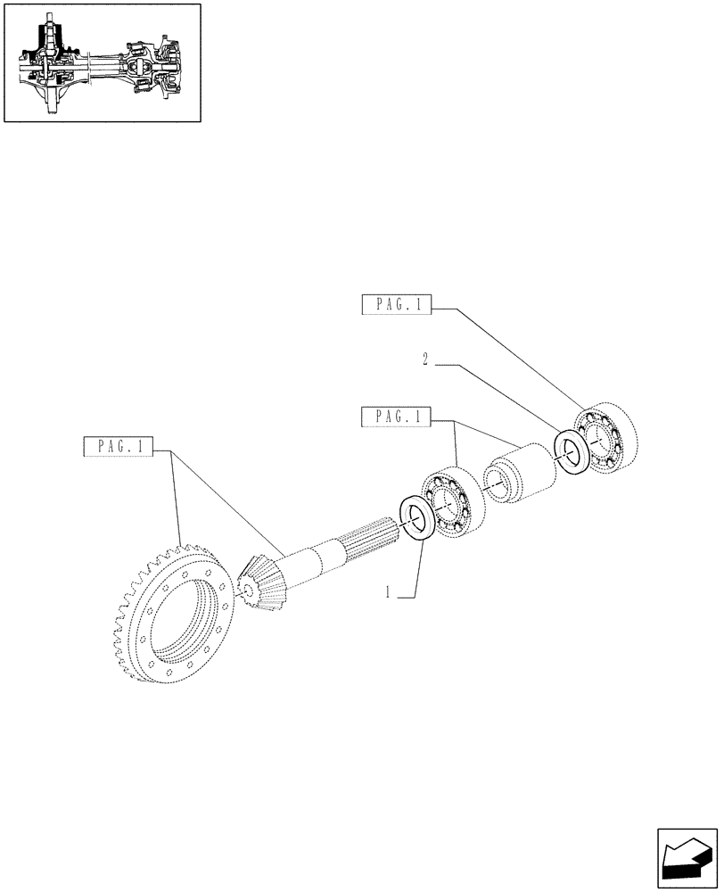 Схема запчастей Case IH JX90 - (1.40.10/06[02]) - 4WD FRONT AXLE - BEVEL GEAR/PINION SET - FOR HIGH CLEARANCE VERSION (04) - FRONT AXLE & STEERING