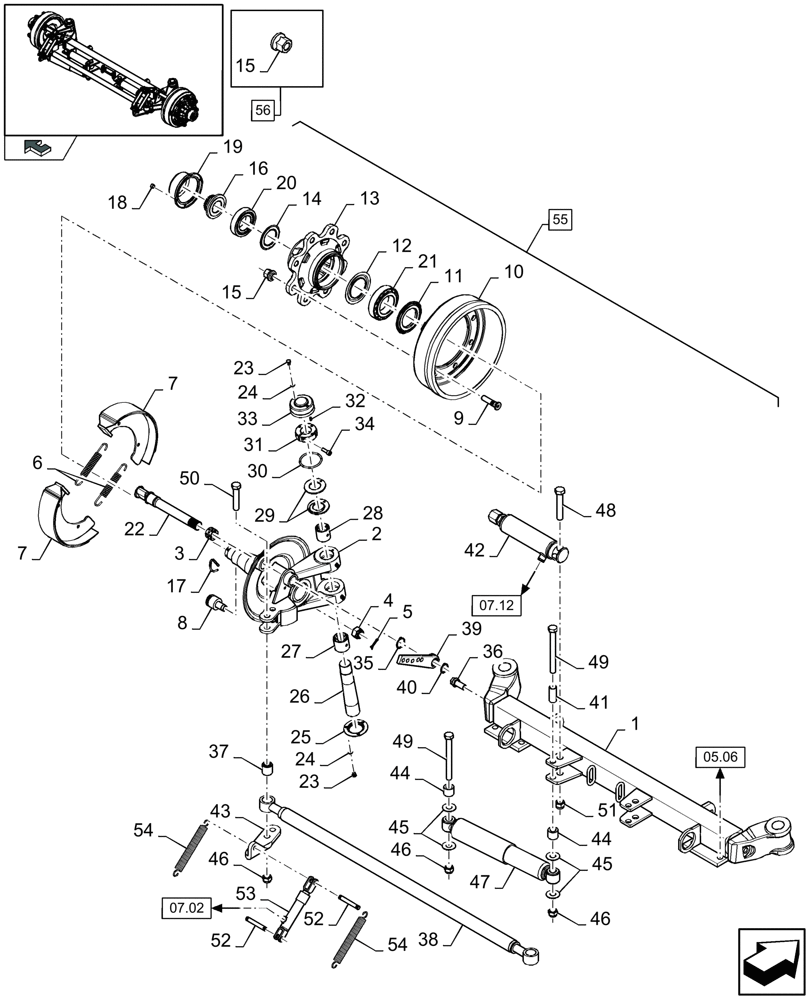 Схема запчастей Case IH LB333R - (05.12[01]) - TANDEM AXLE, STEERED REAR AXLE HYDRAULIC BRAKE (05) - AXLE