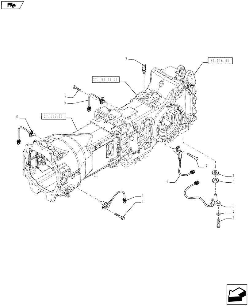 Схема запчастей Case IH PUMA 145 - (55.020.01) - GEARBOX HOUSING SENSORS (55) - ELECTRICAL SYSTEMS