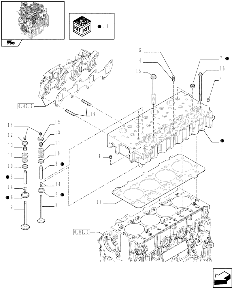 Схема запчастей Case IH FARMALL 70 - (0.06.0) - CYLINDER HEAD & RELATED PARTS (01) - ENGINE