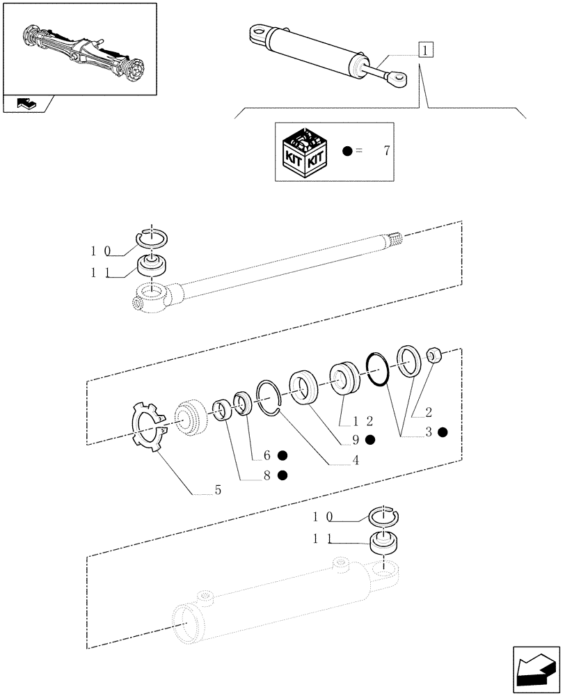 Схема запчастей Case IH FARMALL 85N - (1.41.0/ B) - 2WD FRONT AXLE - HYDRAULIC STEERING CYLINDER - BREAKDOWN (04) - FRONT AXLE & STEERING