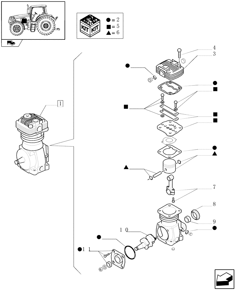 Схема запчастей Case IH PUMA 195 - (1.68.6/ A) - PNEUMATIC TRAILER BRAKE - AIR COMPRESSOR - BREAKDOWN - D6383 (05) - REAR AXLE