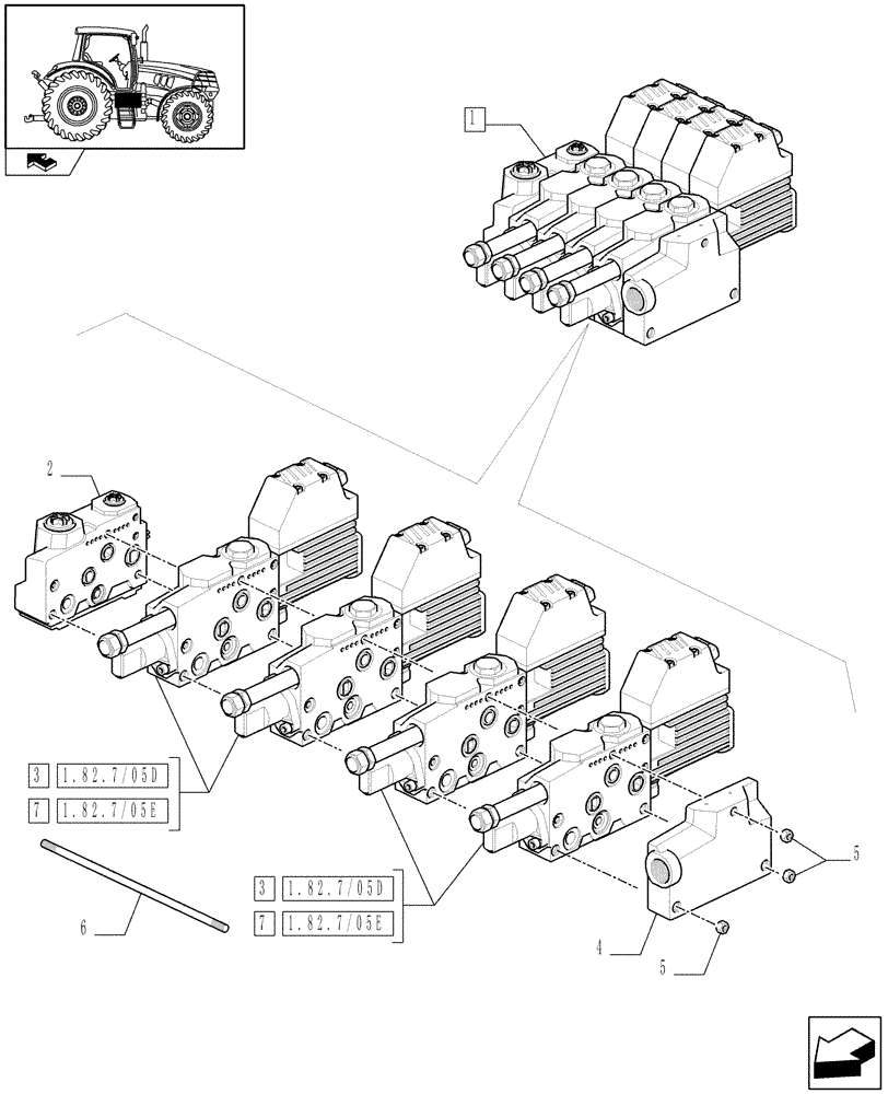 Схема запчастей Case IH PUMA 195 - (1.82.7/05C) - ELECTRONIC MID MOUNTED VALVES 4 SLICE - BREAKDOWN (07) - HYDRAULIC SYSTEM