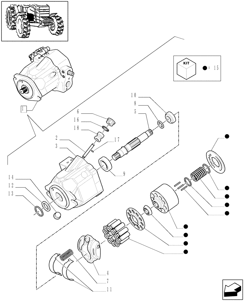 Схема запчастей Case IH MXM190 - (1.32.8/04A[02]) - (VAR.481) 150 L/MIN PUMP CCLS W/EDC - HYDRAULIC PUMP - BREAKDOWN (03) - TRANSMISSION