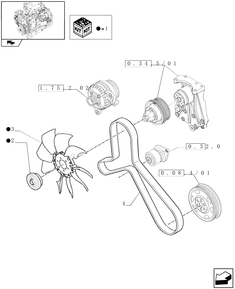 Схема запчастей Case IH PUMA 155 - (0.34.7/01) - ENGINE FAN AND BELT (01) - ENGINE