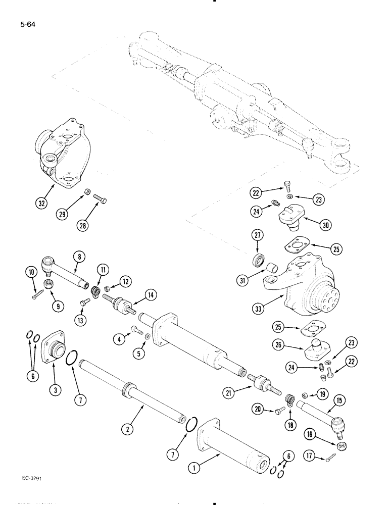 Схема запчастей Case IH 695 - (5-64) - MECHANICAL FRONT DRIVE CARRARO, STEERING CYLINDER AND TIE RODS (05) - STEERING