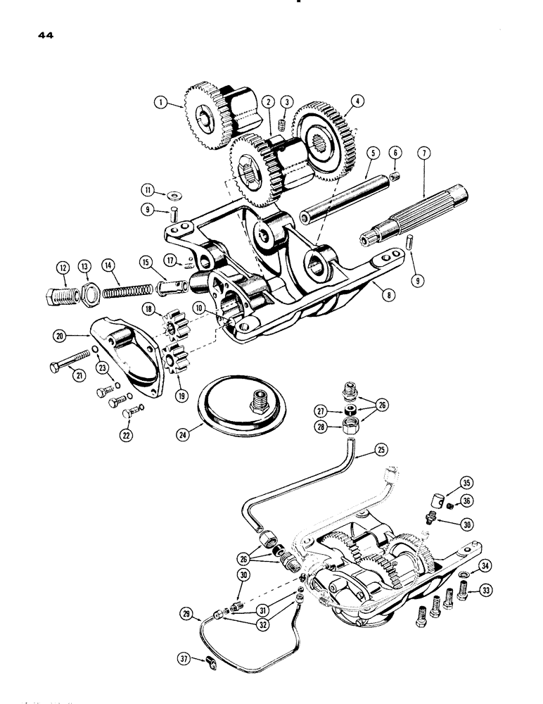 Схема запчастей Case IH 830-SERIES - (044) - BALANCER AND OIL PUMP, 267 AND 301 DIESEL ENGINES, 1ST USED ON 3-28-61 (02) - ENGINE