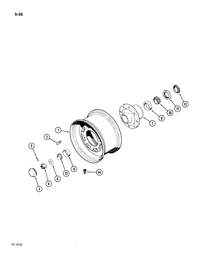 Схема запчастей Case IH 1896 - (5-56) - FRONT WHEEL AND HUB, 8 BOLT HUB (05) - STEERING