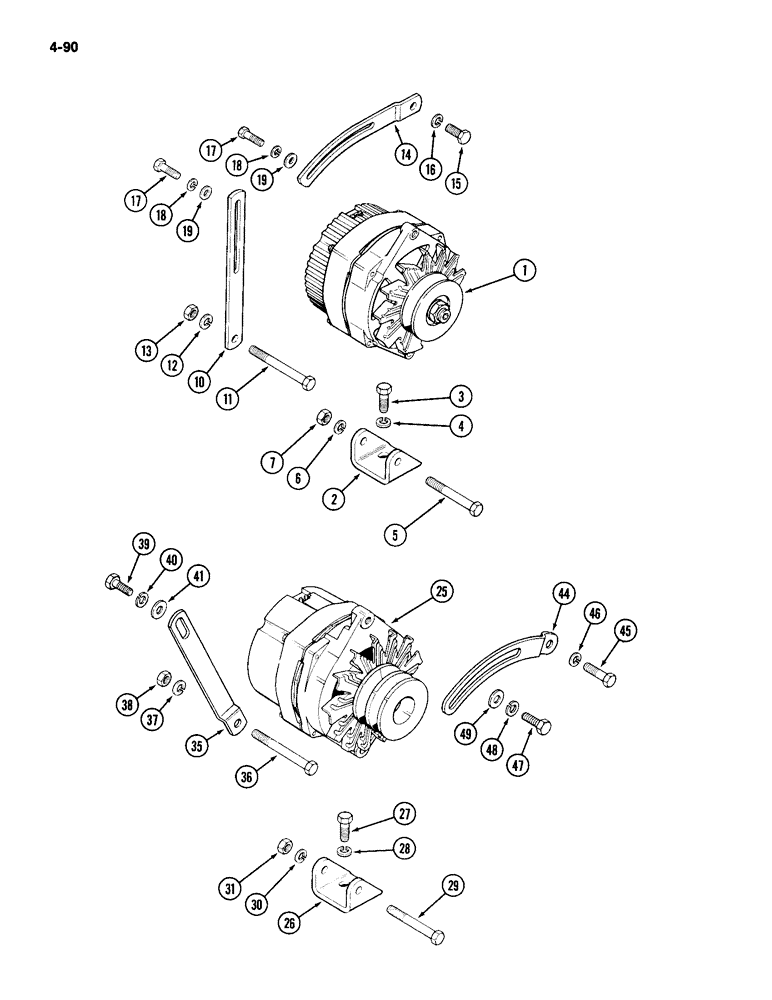 Схема запчастей Case IH 2094 - (4-090) - ALTERNATOR MOUNTING, 72 AMPERE (04) - ELECTRICAL SYSTEMS