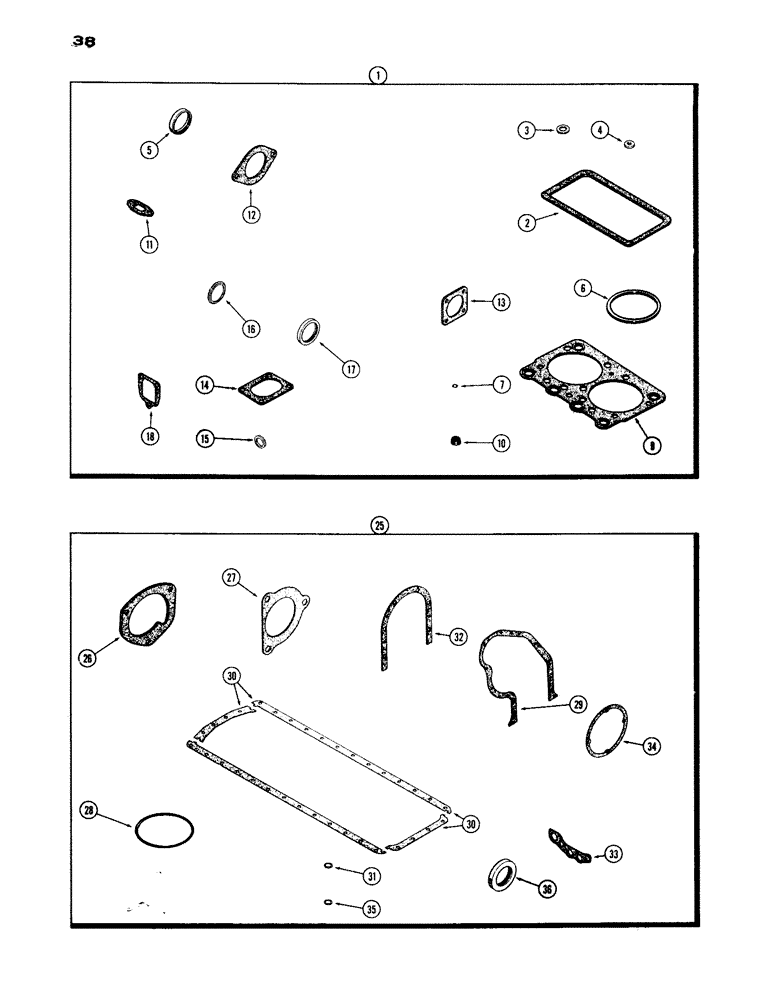 Схема запчастей Case IH 1200 - (038) - ENGINE GASKET KITS, (451) DIESEL ENGINE (02) - ENGINE