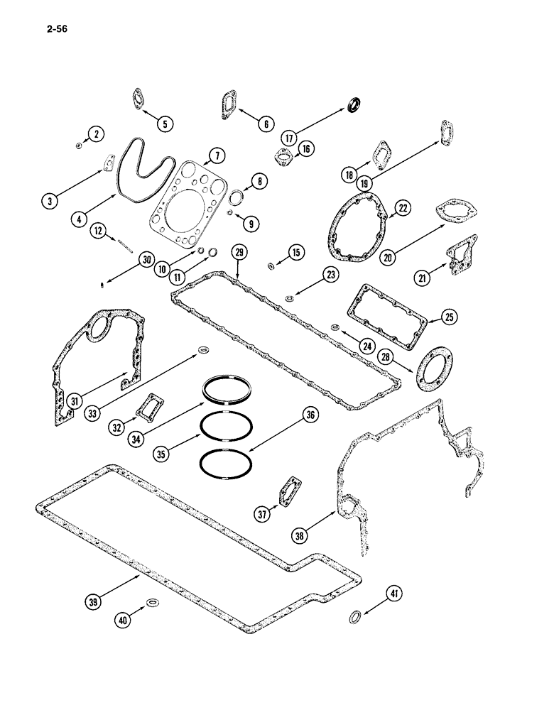 Схема запчастей Case IH 4994 - (2-56) - GASKET KIT, 866 CUBIC INCH DIESEL ENGINE, COMPLETE ENGINE OVERHAUL (02) - ENGINE