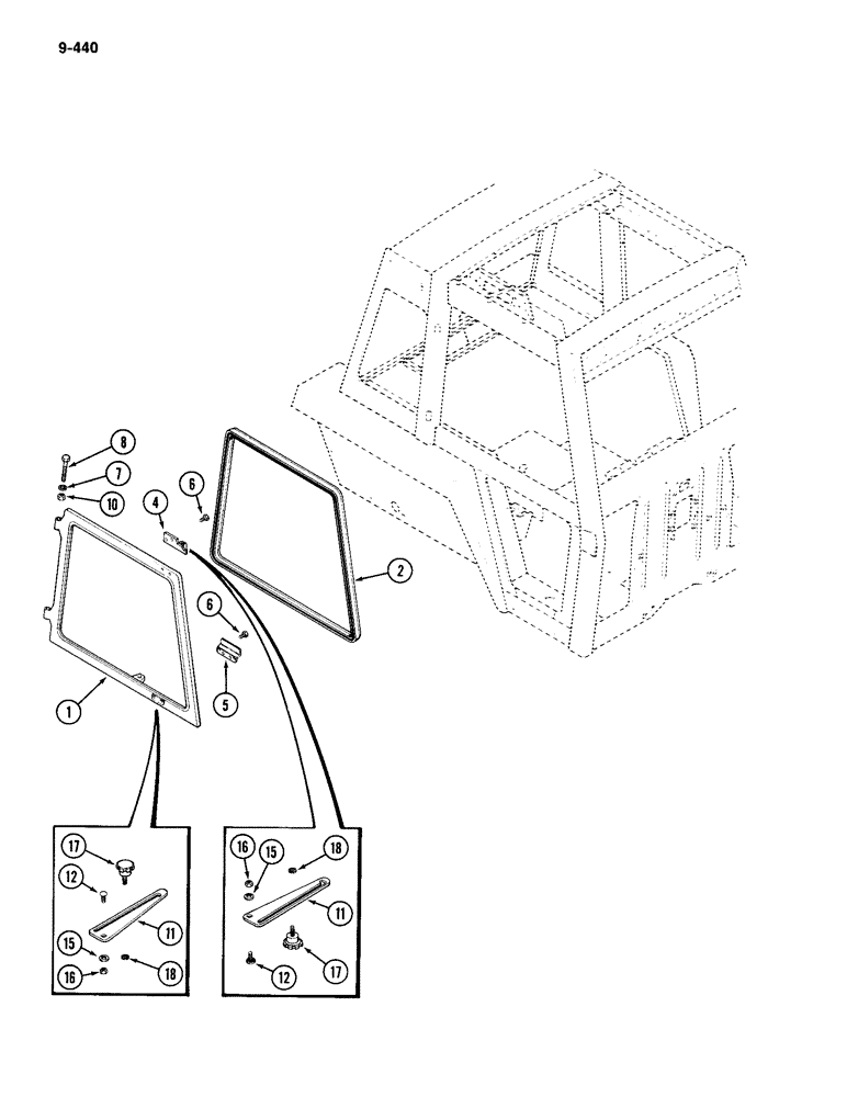 Схема запчастей Case IH 2094 - (9-440) - CAB, SIDE WINDOW (09) - CHASSIS/ATTACHMENTS