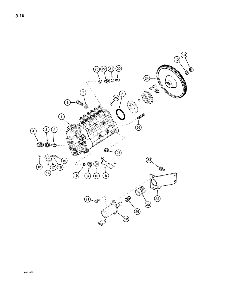 Схема запчастей Case IH 7140 - (3-016) - FUEL INJECTION PUMP AND DRIVE, 6TA-830 ENGINE, PRIOR TO ENGINE S/N 44827419 (03) - FUEL SYSTEM