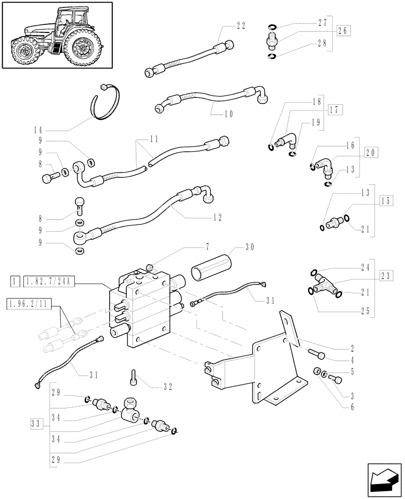 Схема запчастей Case IH MAXXUM 110 - (1.82.7/24) - NAR LOADER READY WITH MECHANICAL JOYSTICK AND 3 ELEMENTS MID MOUNT VALVES - CONTROL VALVE AND PIPES (VAR.331820-333820 / 743747) (07) - HYDRAULIC SYSTEM