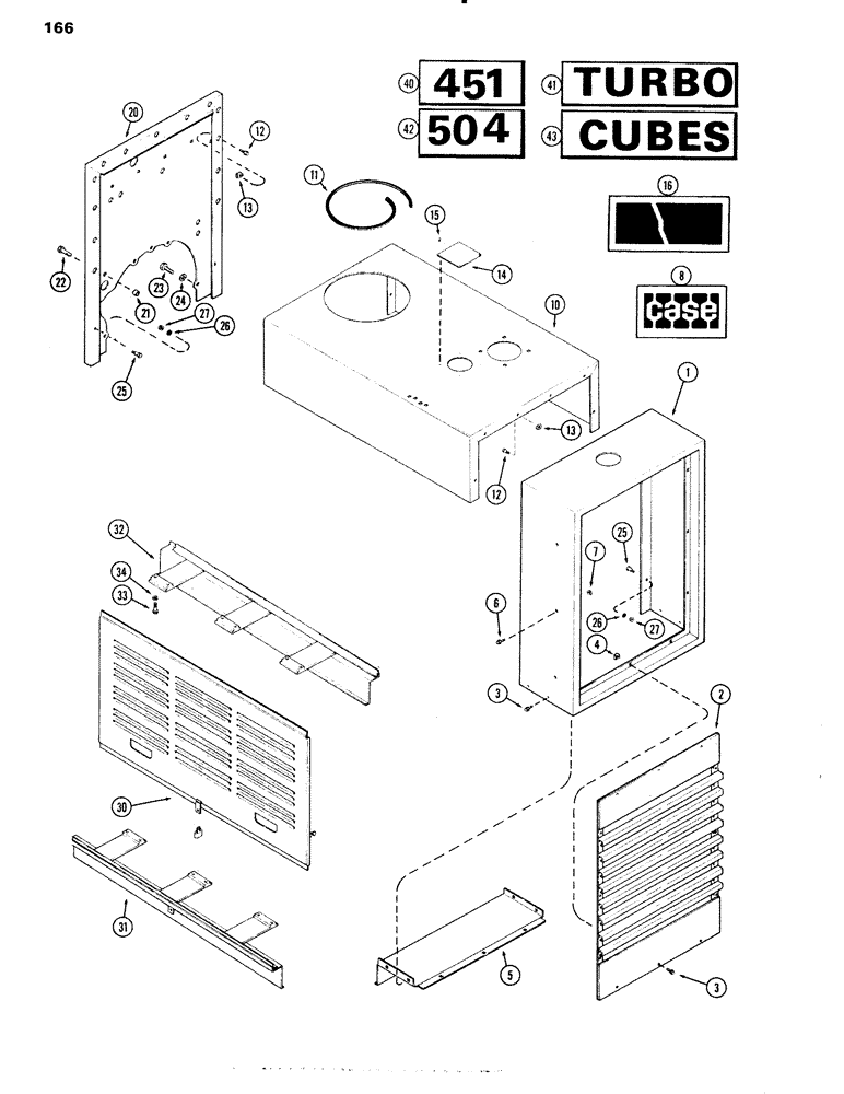 Схема запчастей Case IH 451BDT - (166) - ENCLOSURE, COMPLETE, TURBOCHARGED ENGINES, D, E (09) - CHASSIS