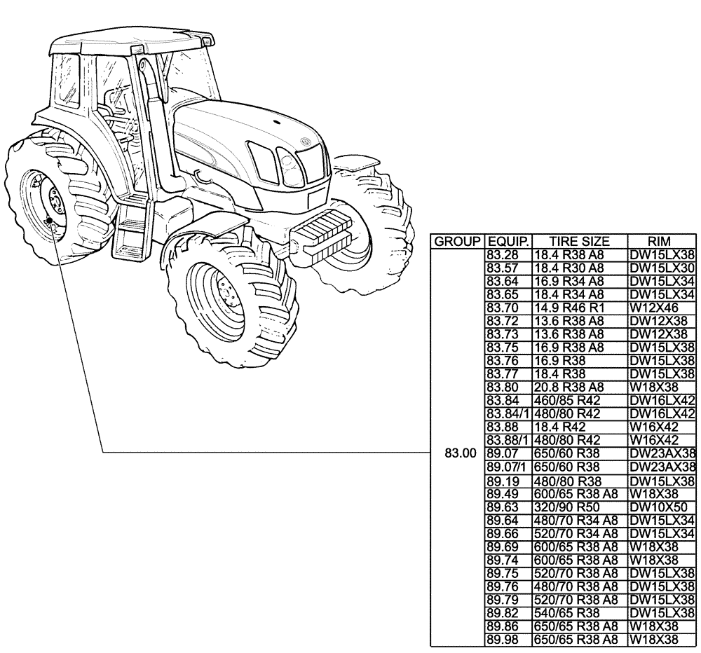 Схема запчастей Case IH MAXXUM 140 - (80.00[02]) - SEC. 11 - WHEELS / TRACKS (11) - WHEELS/TRACKS