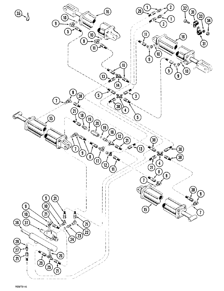 Схема запчастей Case IH 4300 - (8-032) - WING LIFT HYDRAULIC CIRCUIT, LOW TRANSPORT, DOUBLE FOLD, 36.3 FT THRU 47.4 FT WIDE VIBRA SHANK (08) - HYDRAULICS