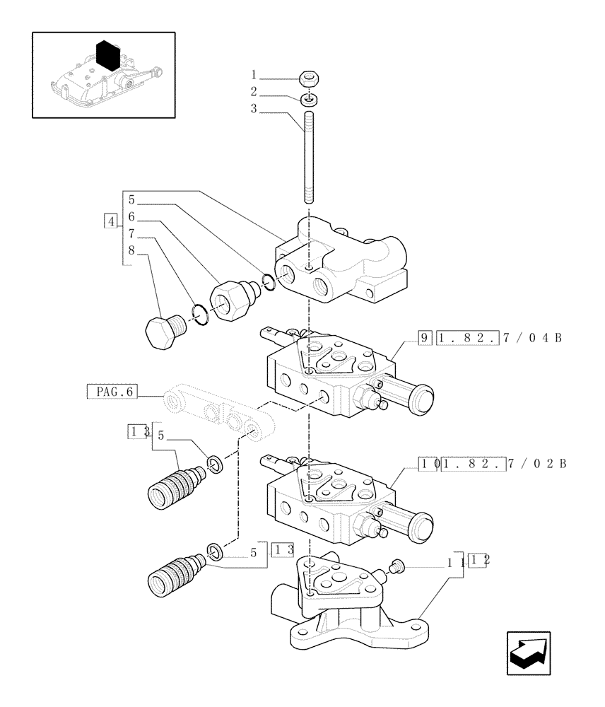 Схема запчастей Case IH JX1085C - (1.82.7/04[04]) - (VAR.027) 2 REAR REMOTE VALVES FOR MID-MOUNT AND MDC - REMOTE VALVES - D5484 (07) - HYDRAULIC SYSTEM