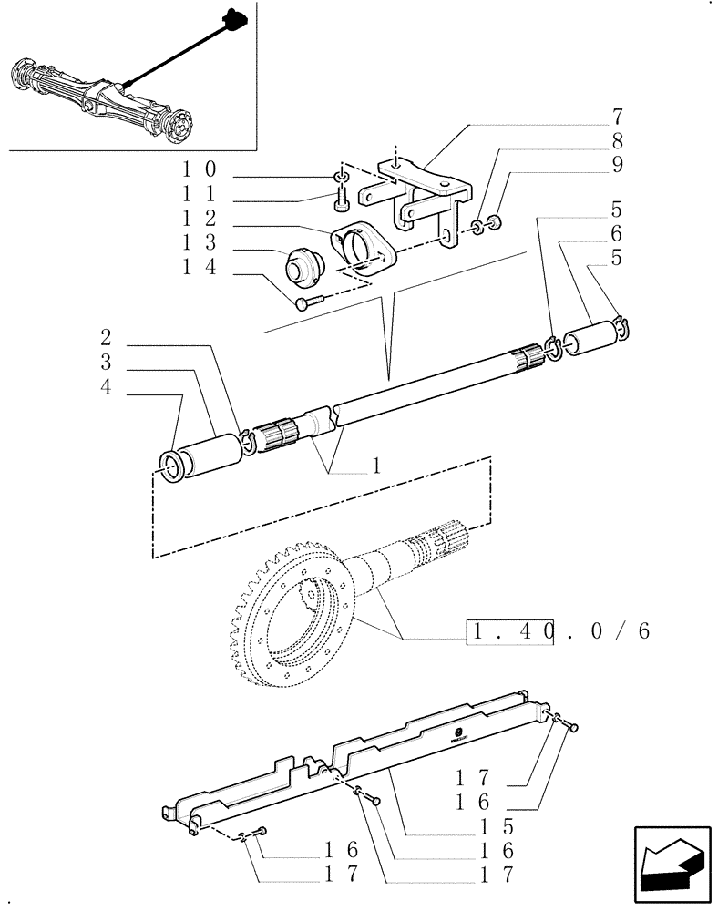 Схема запчастей Case IH MXM140 - (1.38.5/02) - (STD+VAR.272) HI-LO - FRONT AXLE PROPELLER SHAFT (4WD) (04) - FRONT AXLE & STEERING