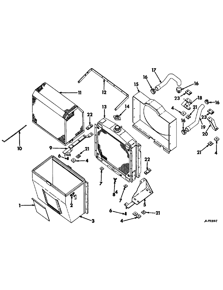 Схема запчастей Case IH 403 - (361) - AIR CHUTE, RADIATOR AND CONNECTIONS, FOR D-301 ENGINE COMBINE SERIAL NO. 7223 AND BELOW (10) - ENGINE