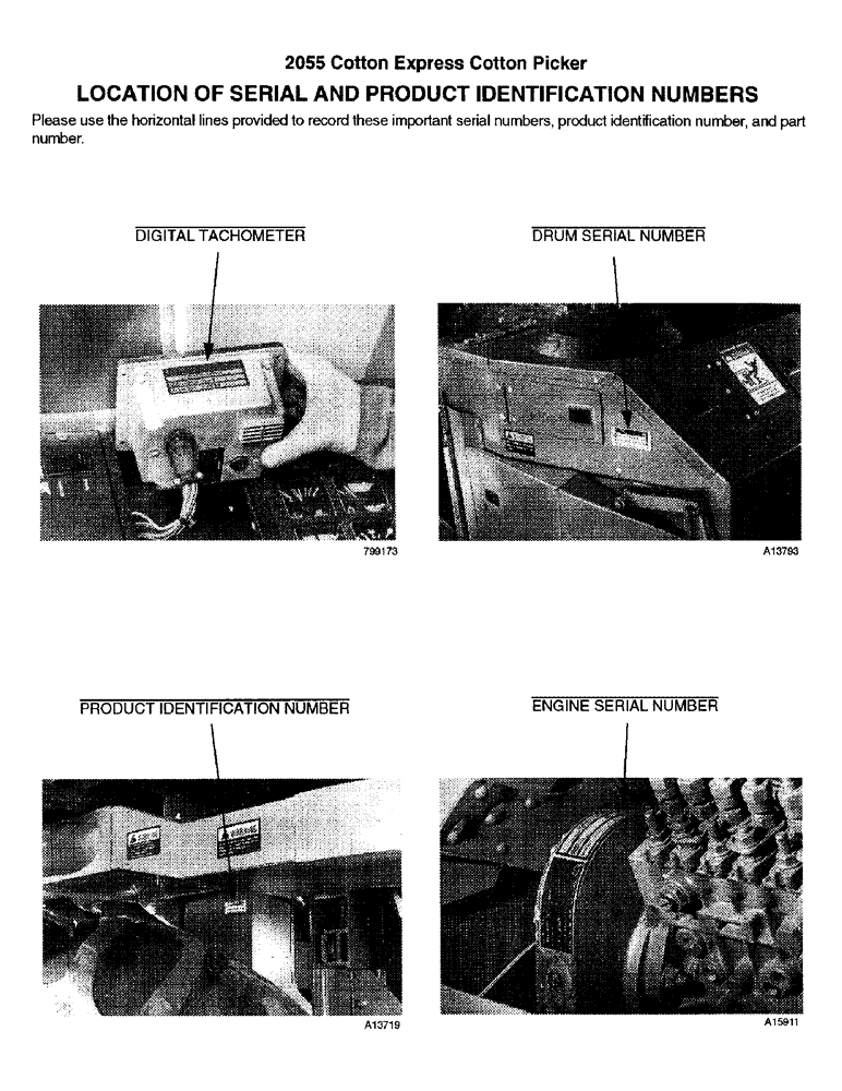 Схема запчастей Case IH 2055 - (1-02) - LOCATION OF SERIAL AND PRODUCT IDENTIFICATION NUMBERS (00) - PICTORIAL INDEX
