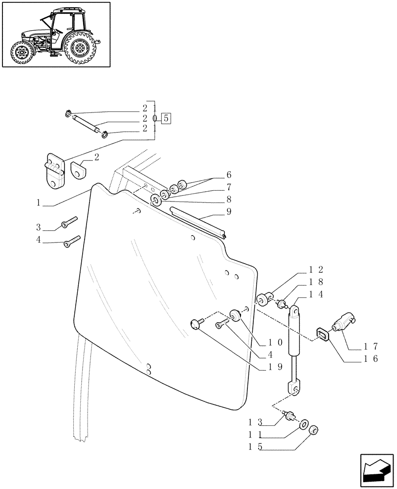 Схема запчастей Case IH JX1060C - (1.92.92/01[01]) - (VAR.640) HINGED WINDSHIELD - WINDOW, CYLINDER AND HINGES (10) - OPERATORS PLATFORM/CAB