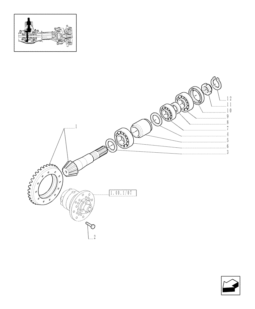 Схема запчастей Case IH JX70 - (1.40. 1/06) - (VAR.115) 20X12 (40KM/H) TRANSMISSION W/FRONT BRAKE & LIMITED SLIP - BEVEL GEAR/PINION SET (04) - FRONT AXLE & STEERING