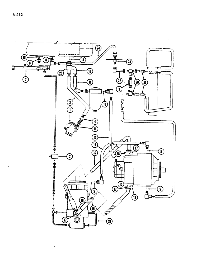 Схема запчастей Case IH 782 - (8-212) - HYDRAULIC OIL RESERVOIR PUMP MOTOR COOLER FILTER AND CONNECTIONS (07) - HYDRAULICS